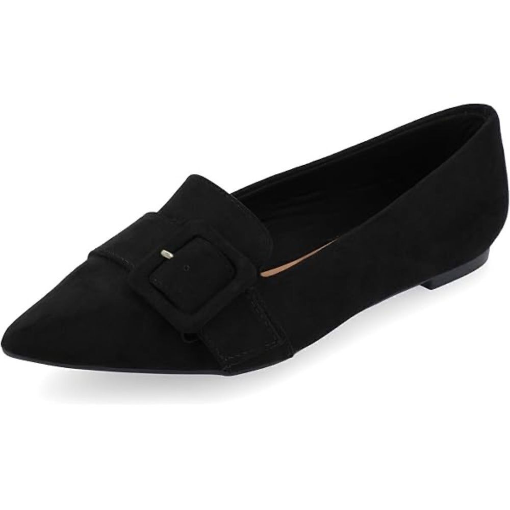 Journee Collection Black Buckle Detail Flats